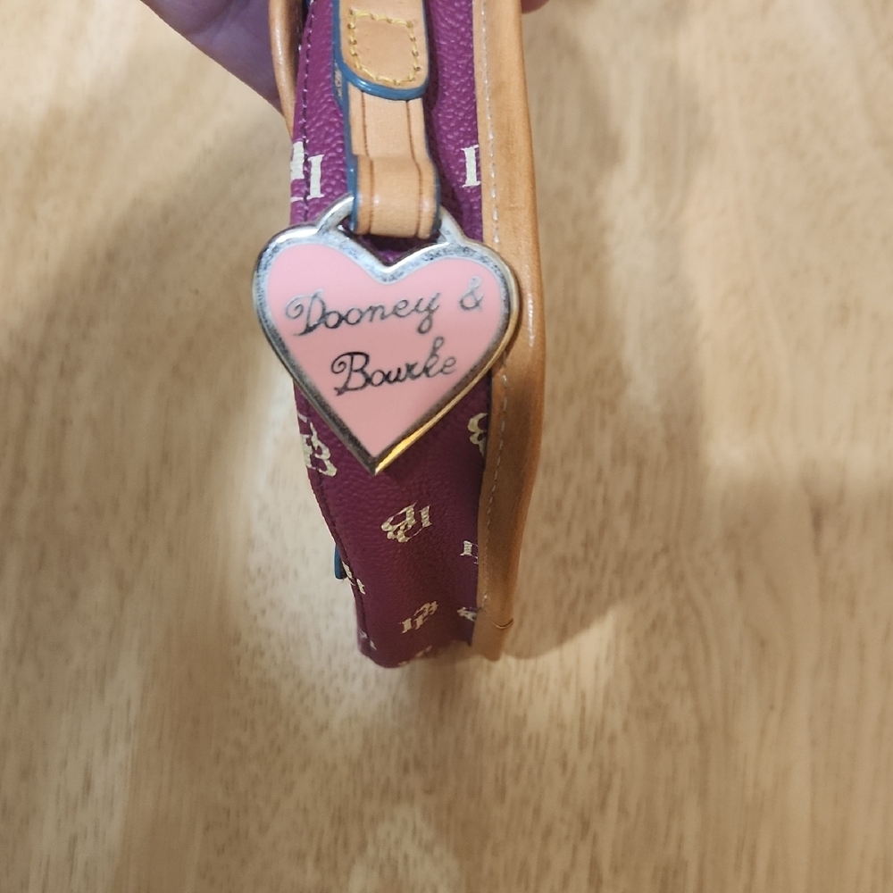 Dooney & Bourke Plum and Tan Logo Wristlet - Picture 2 of 6